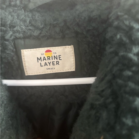 Marine Layer Aspen Coat Women Small Green Soft Sherpa Collared Mid Length - Picture 5 of 9